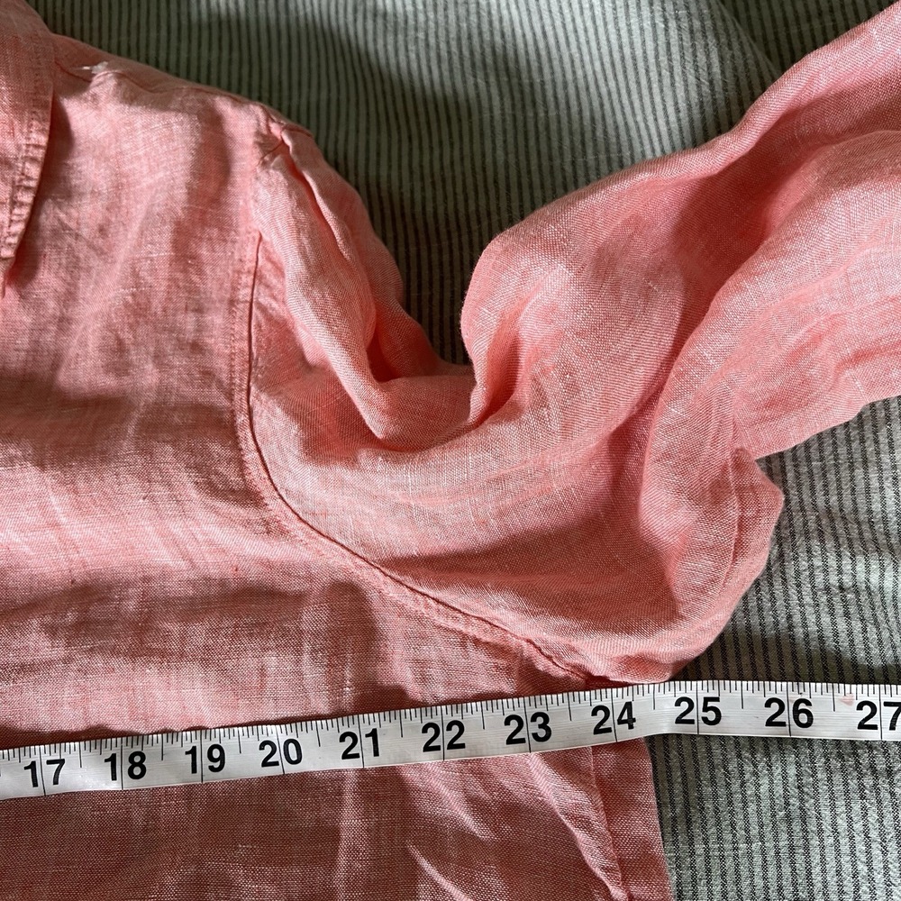 Sigrid Olsen Linen Tunic Women's L Collared Popover Top Button Roll Tab Peach - Picture 9 of 11